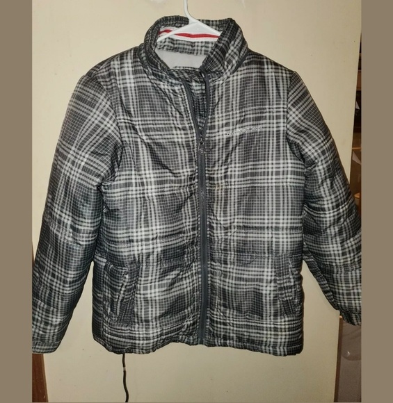 Calvin Klein Boys Fleece Lined Puffer Coat Winter Coat Gray & Black Plaid Medium - Picture 3 of 8